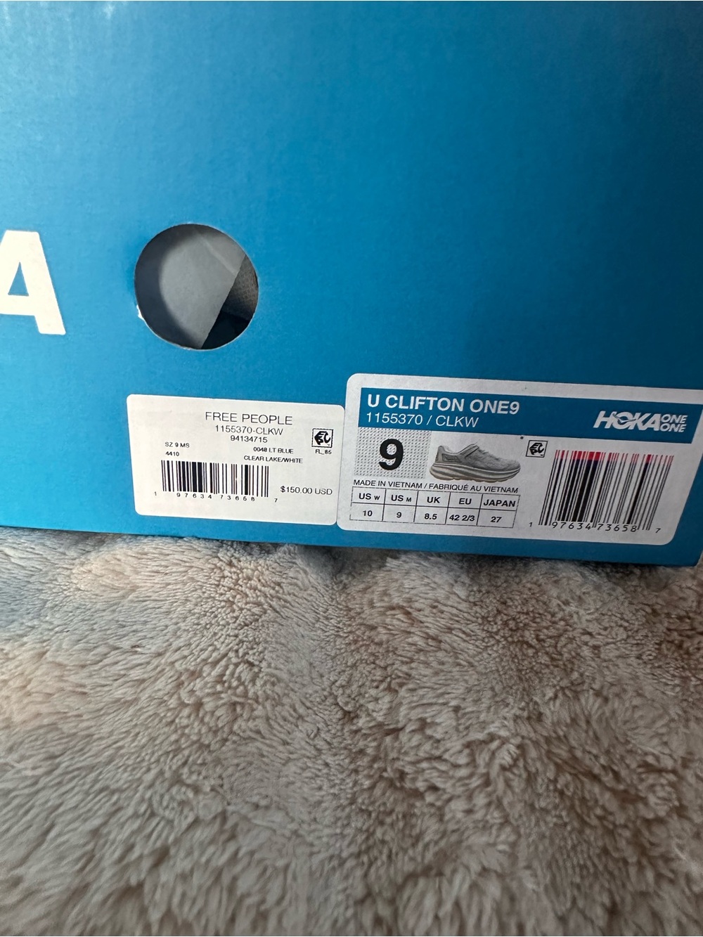 HOKA Clifton One9 Sneakers – Clear Lake/White – Women's 10 – NIB – Rare Colorway - Picture 7 of 8
